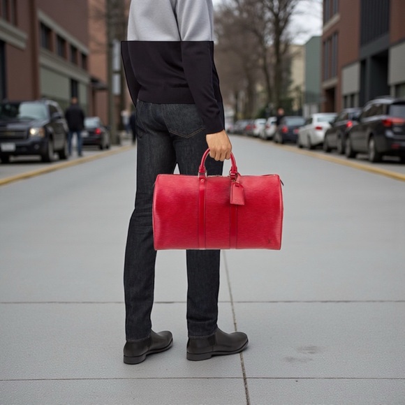 Louis Vuitton Red Epi Keepall 45 Weekender Bag EUC! - Picture 10 of 10